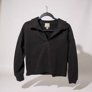 INDUSTRY Black Collared V Neck Long Sleeve Pullover Sweatshirt Top Women's L